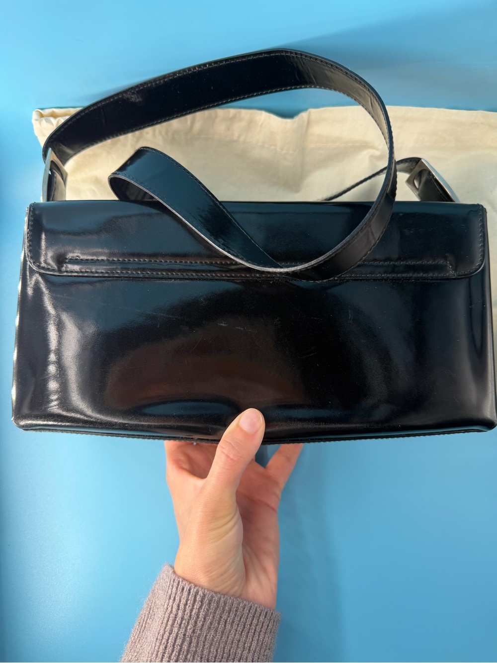 Salvatore Ferragamo Black Patent Leather Box Shoulder Bag Vintage 90s - Picture 11 of 12
